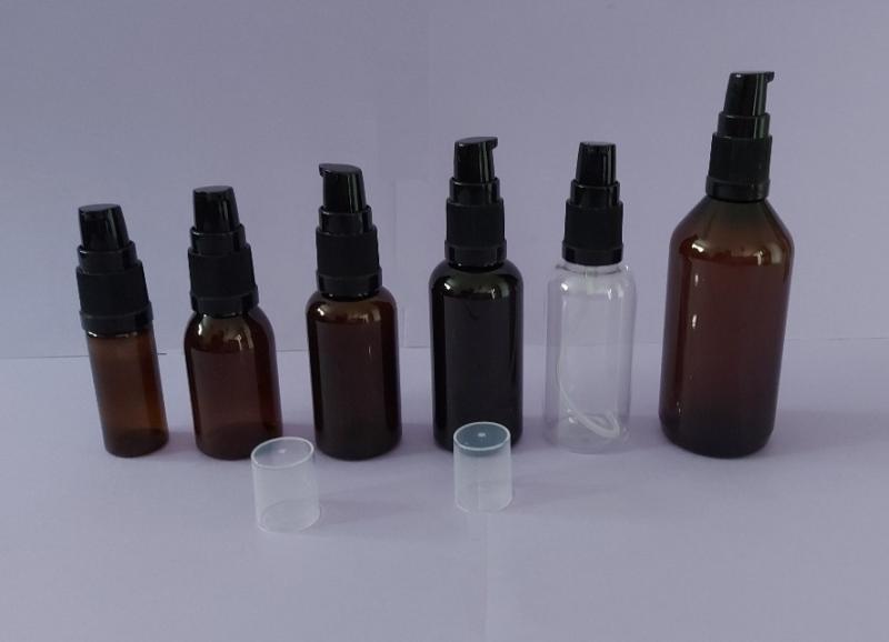 Lékovka PET 50ml, GL18, čirá s černým dávkovačem D3, L267