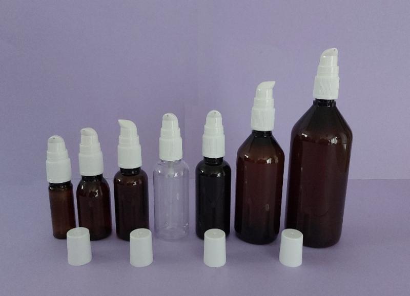 Lékovka PET 50ml, GL18, čirá s bílým dávkovačem D4, L266