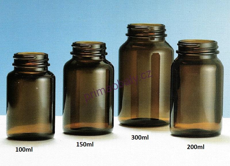 Lékovka 100ml sklo, hnědá, GL38 širokohrdlá, L71